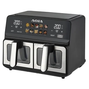 AOJA OEM Double Basket Square Modern Stainless Steel Digital Air Fryer 8.1-10L 12L Capacity