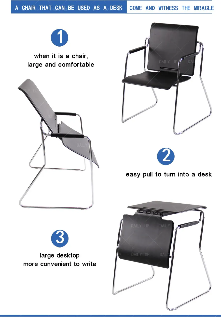 Stacking Convertible Desk And Chair Sled Metal Frame Plastic Office Chair For Training And Meeting Conference Multiple Use