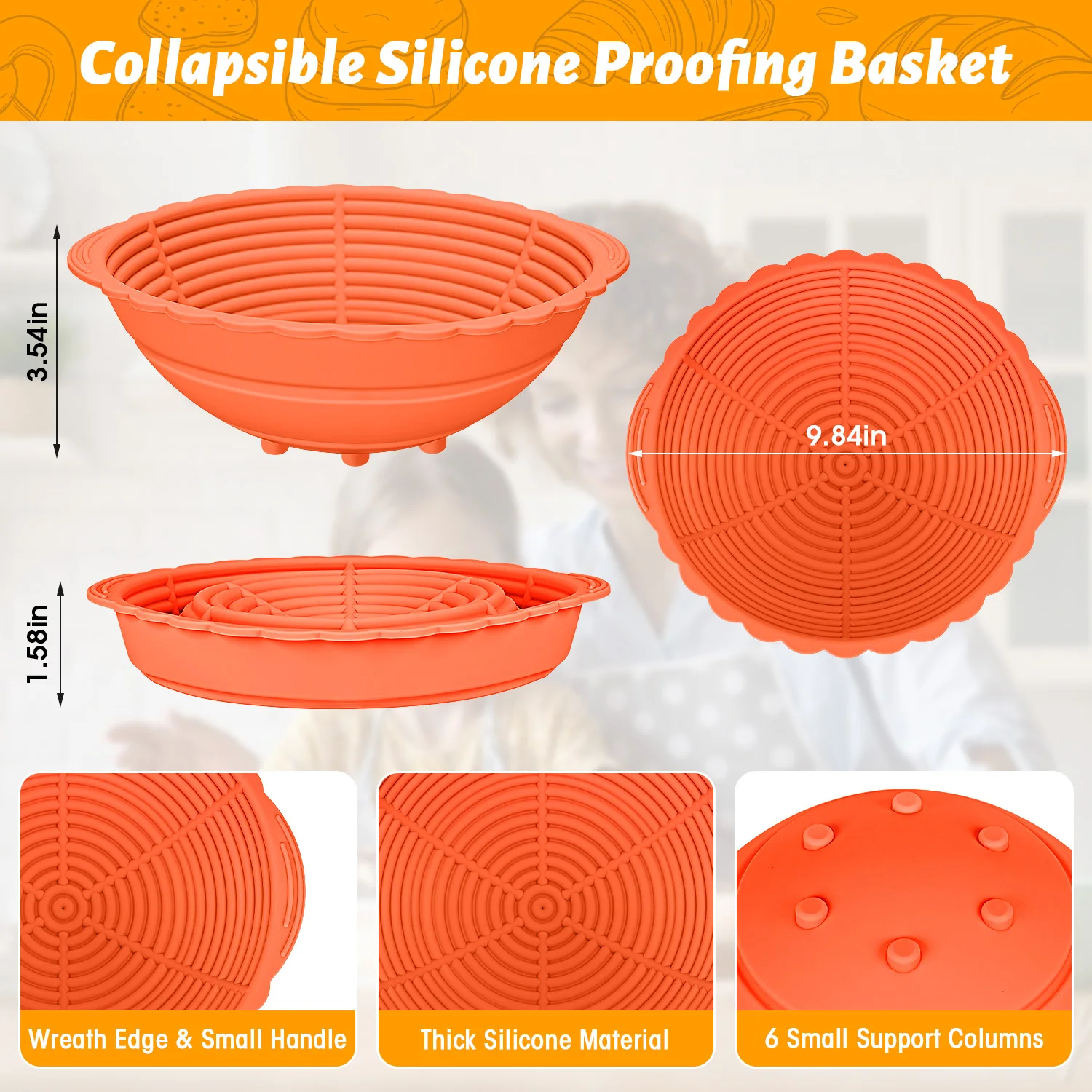 Silicone 9 Inch Round Rattan Bread Dough Proofing Baskets Set For