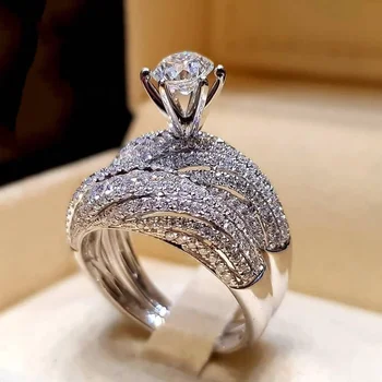 2022 Crystal Female Zircon Rings Fashion Bridal Sets Jewelry Engagement Bride Wedding Rings