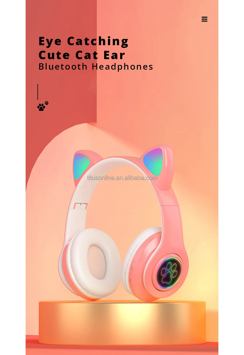 B39 Cat Headphones Pink Cat Wireless Kitty Headphones For Kids