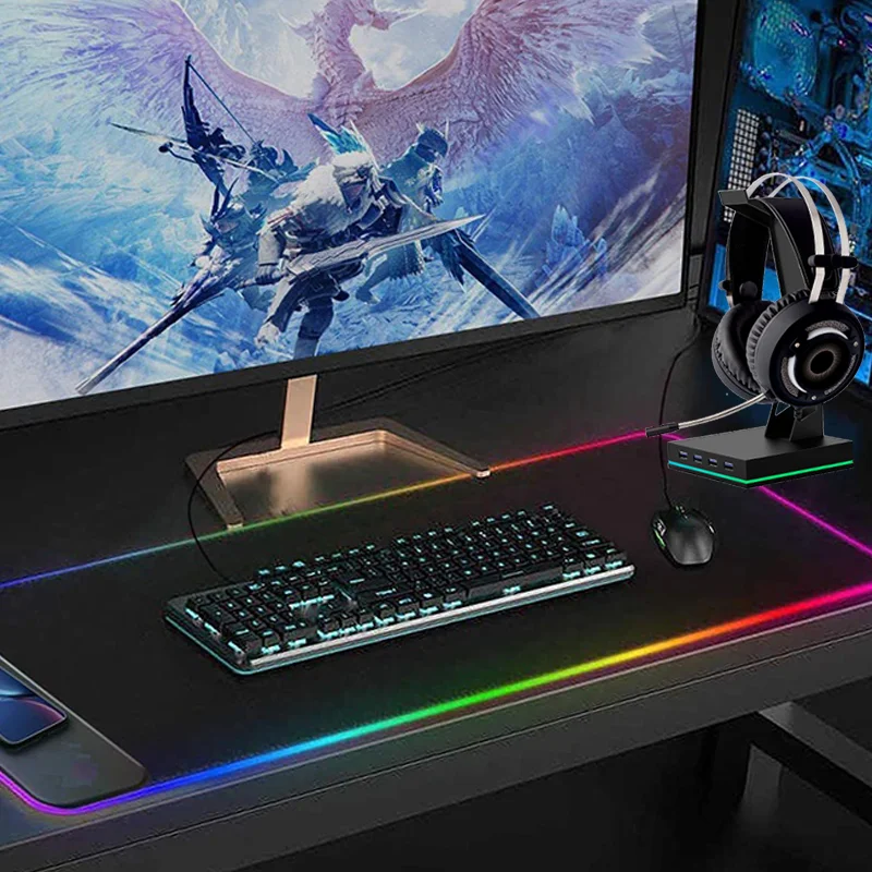 New Arrival Gaming Headset stand with 4 USB 2.0 Ports RGB Headphones Holder for Gamer Gaming PC Accessories Desk