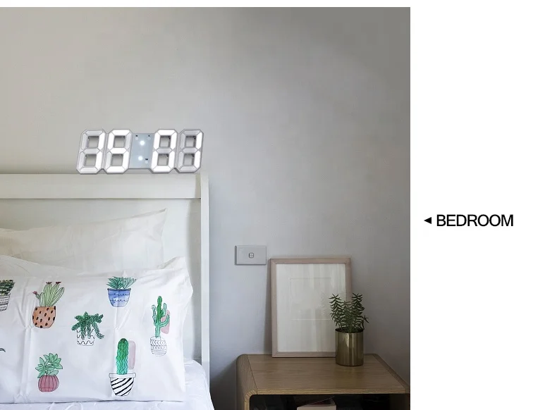 3D LED Table Wall Clock Digital Timer Nightlight Watch Alarm Clock for Warehouse Office Living Room 12/24H Brightness Adjustable
