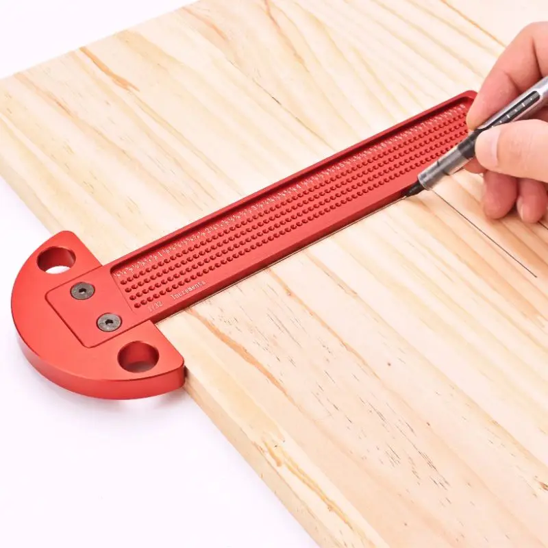 TEBAK W-85 T-Shape Ruler Woodworking Scriber Large Stock Red Anodized Multi Functional Metal Aluminum Alloy Ttype square Ruler