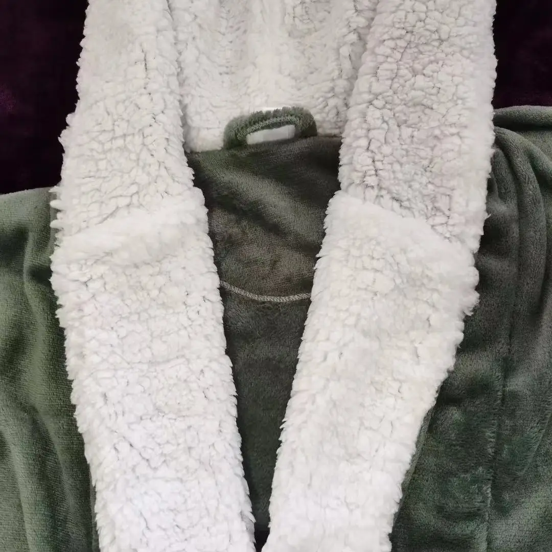 100% polyester microfiber flannel fleece cashma plush bathrobe with sherpa with hood