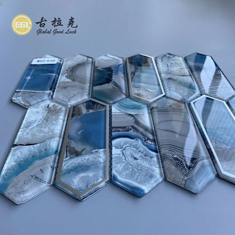 Crystal Glass Pattern Mix Sliver-Rimmed Glass Mosaic For Wall Tile