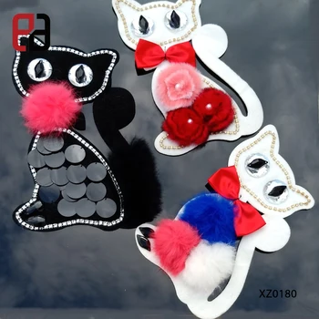 Custom Patch Fur Pearls Beaed Cat Appliques for Clothes