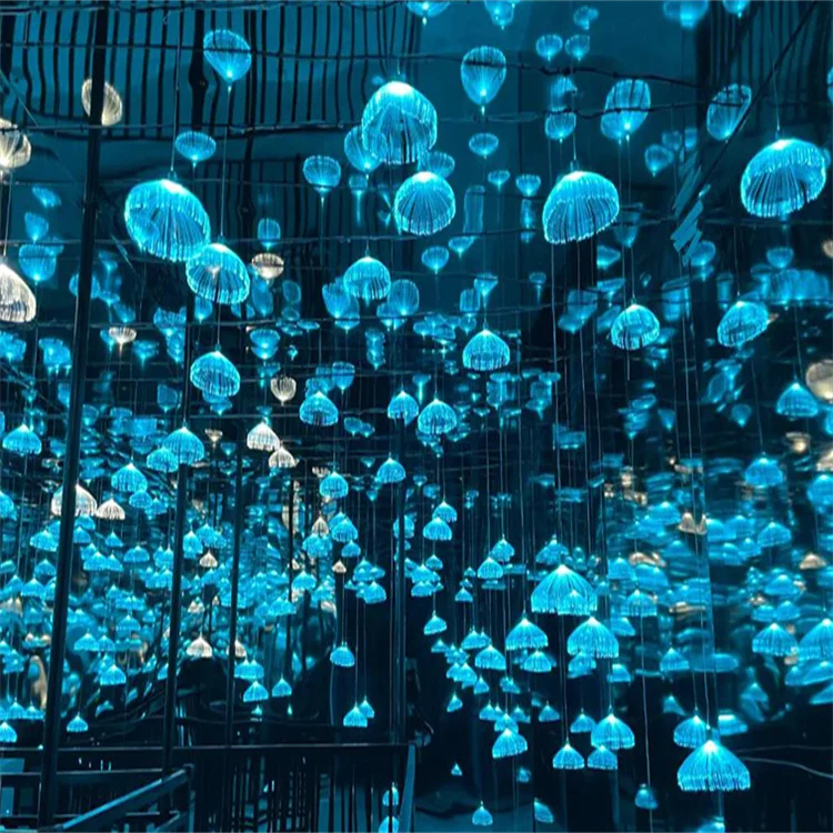 Outdoor Wedding Banquet Party Optic Fiber Jellyfish Chandelier Hanging Lights Optic Fiber Light Led Dandelion Lamp