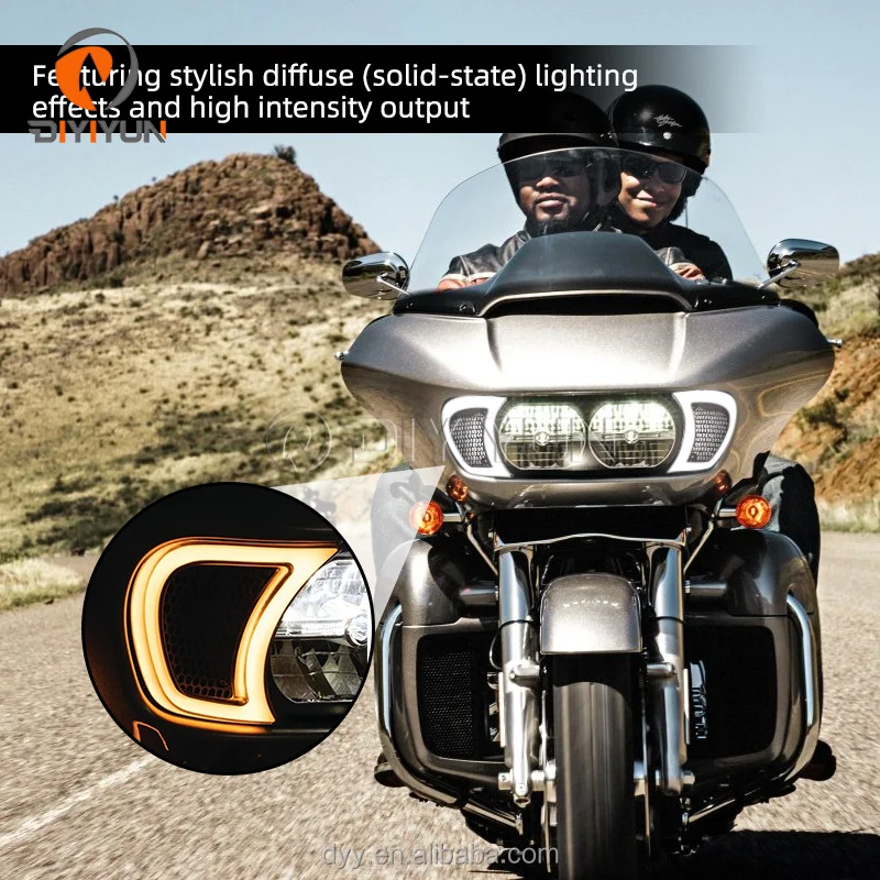 Motorcycle Tracer Headlight Vent Led Accents Turn Signal Lamps For Harley Road Glide 2015 2022 9340