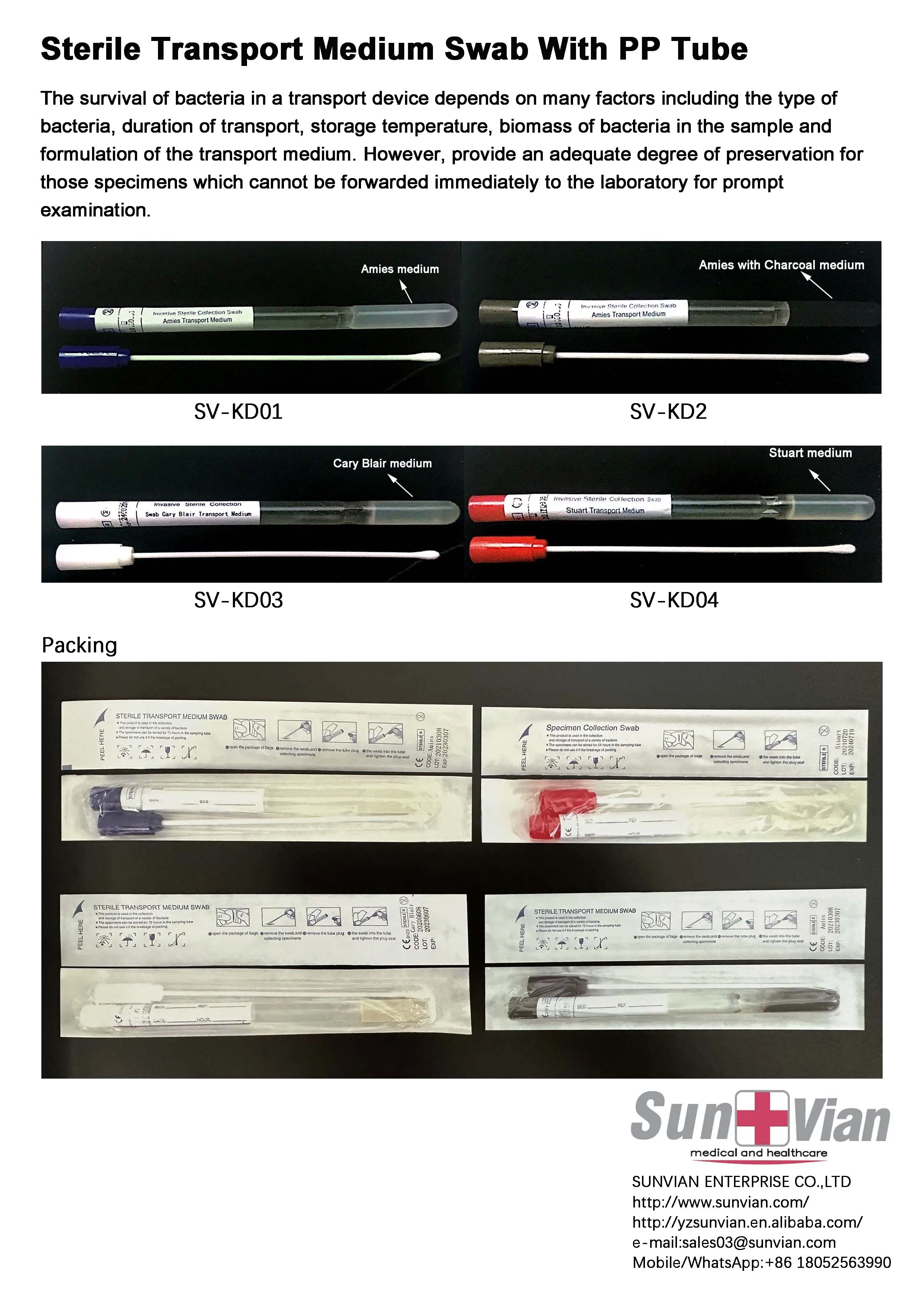 Amies With Charcoal Medium Sterile Transport Collection Swab Stick With PP Tube manufacture