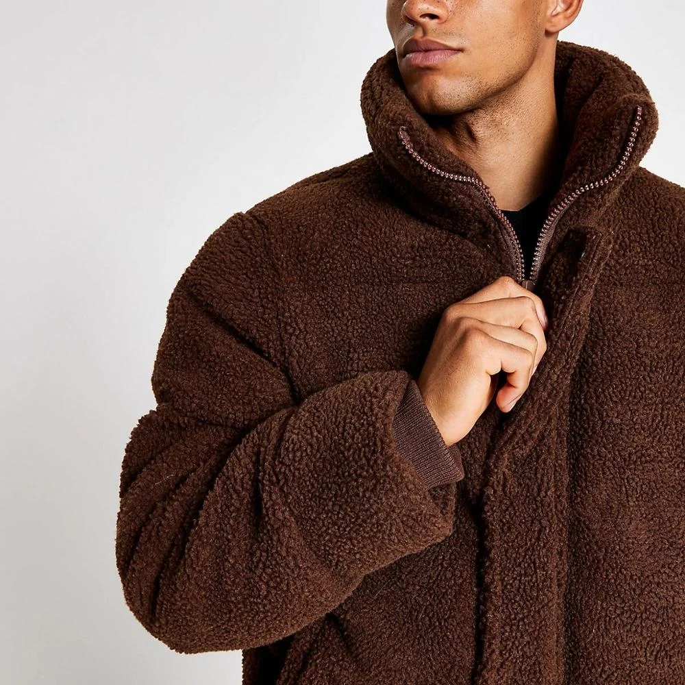 2021 New Designs Custom Winter Thick Polar Fleece Soft Shell Jacket Warm Brown Puffer Coat