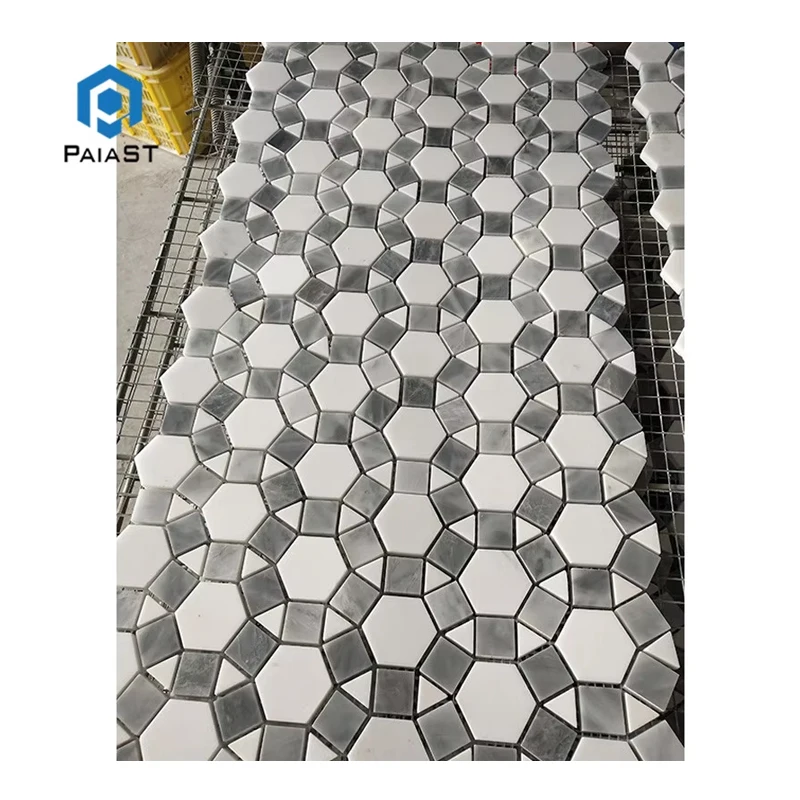 Kitchen Backsplash Waterjet Carrara White Marble Mosaic,Marble Mosaic Wall Tiles Bathroom Decor