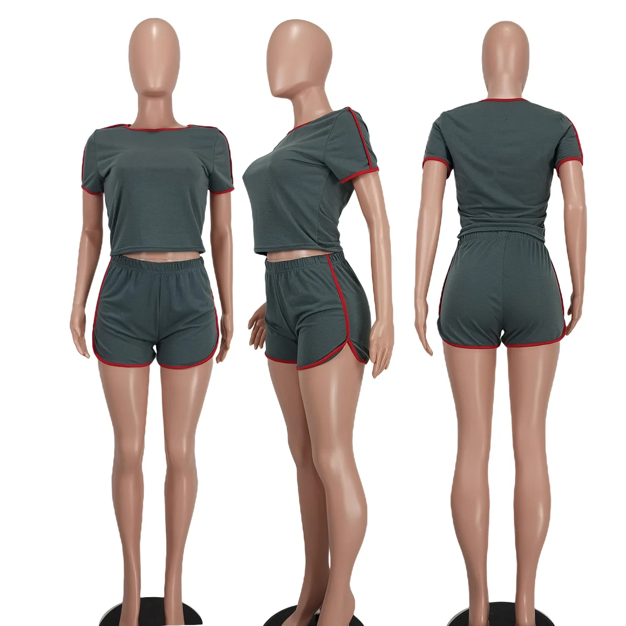 2023 New Arrivals Solid Two Piece Set Women Clothing Patch Short Sleeve