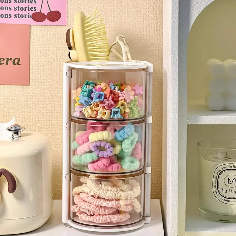Modern Eco-Friendly Plastic Cosmetic Storage Box Makeup Brushes Hair Accessories Rotating Organizer Headband Hair Ties 3-6L