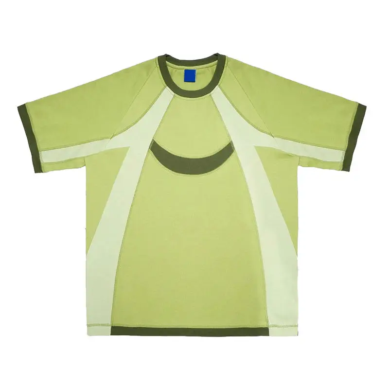 Salati Custom Logo High Quality Casual Cotton Short Sleeve Stripe Patchwork T-Shirt Manufacturer Blank Oversized T Shirt for Men gallery 7