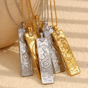 MW Wholesale New Unisex 12 Zodiac Necklace 18K Gold-Plated Stainless Steel Waterproof Embossed Pendant-Trendy Gift