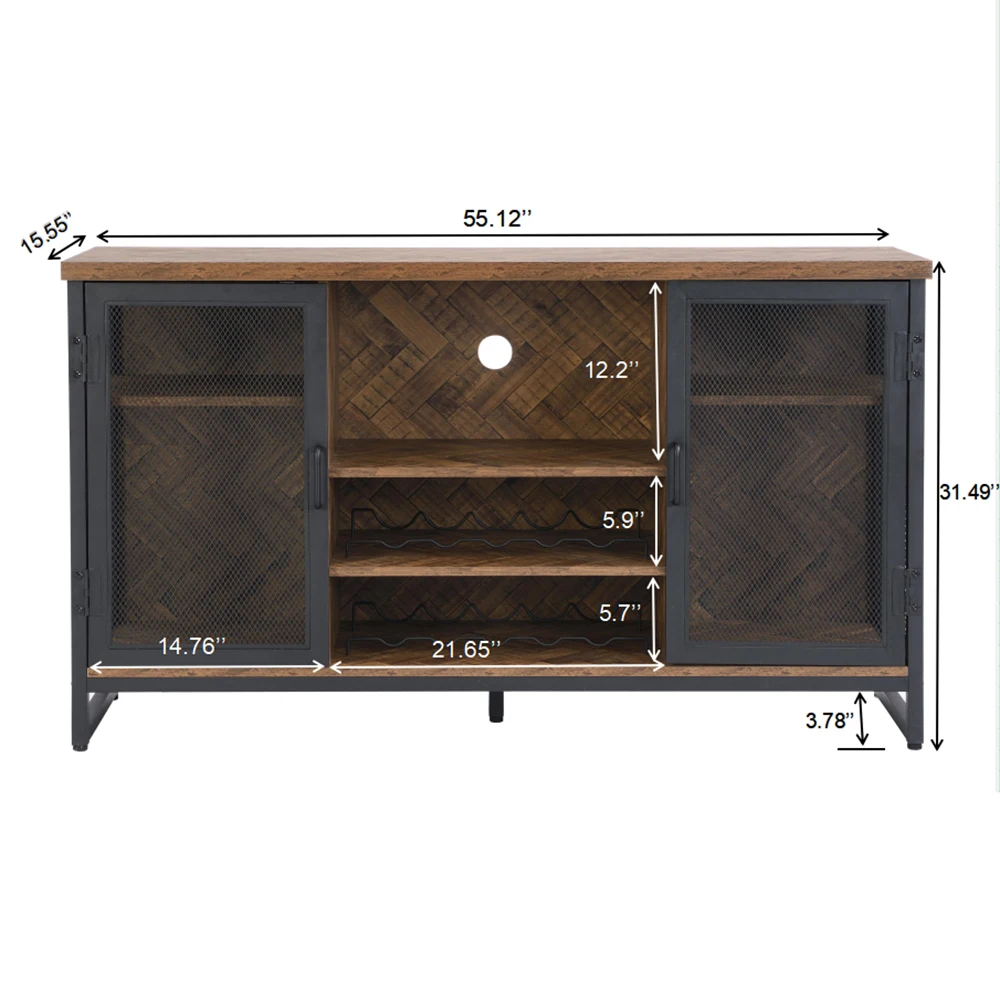 Living Room Industrial Bar With 2 Doors Wooden Storage