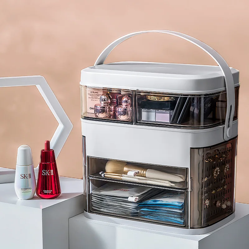 Factory Direct Sales Plastic Multifunction Cosmetic Storage Box  Makeup Organizer Make up case With Light Mirror