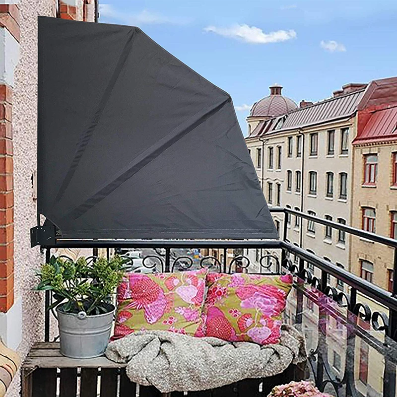 Outdoor Semicircle Sunshade Wind Screen Retractable Balcony Side Awning for Patio