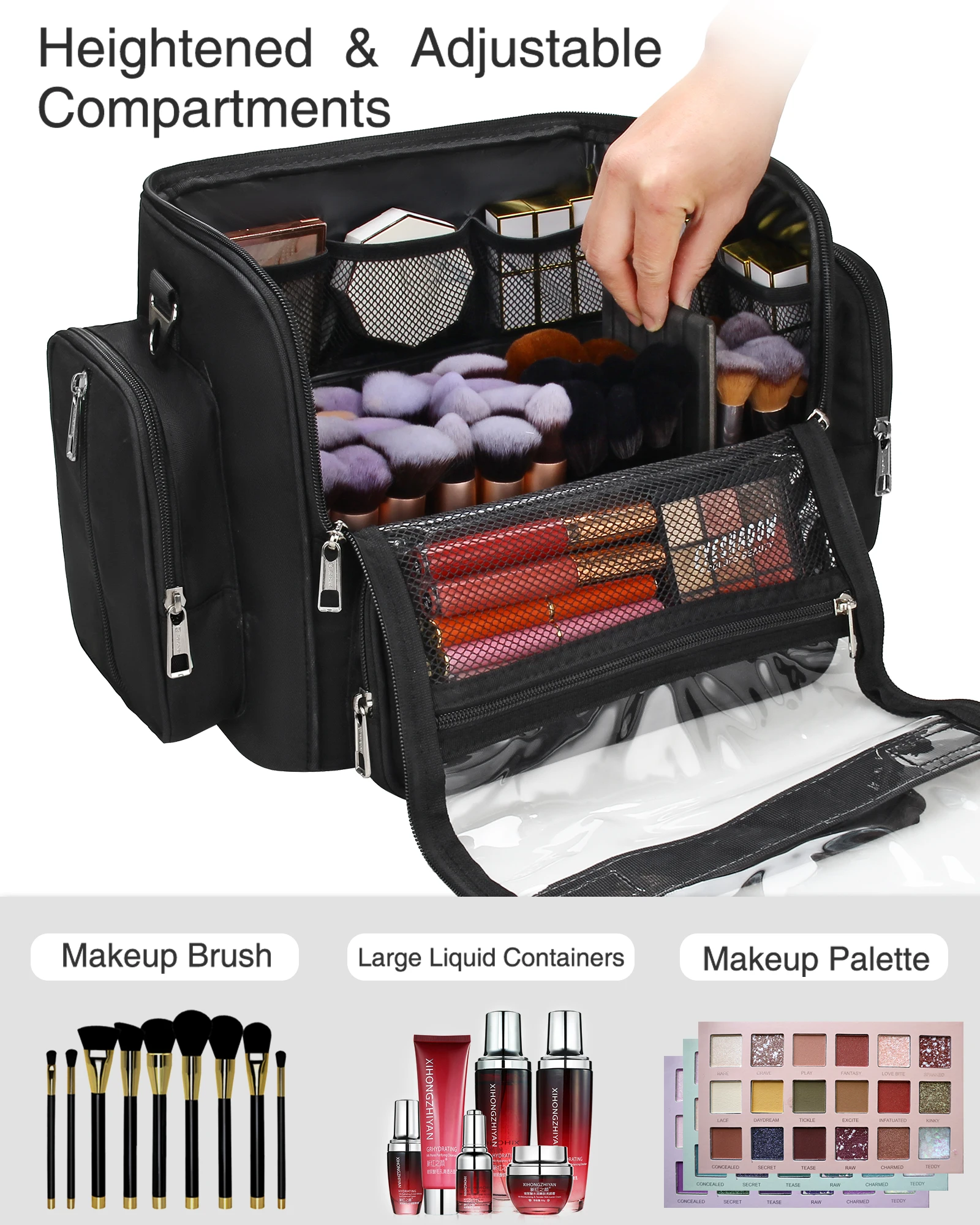 Relavel Extra Large Makeup Brush Clear Waterproof Cosmetic Organizer Holder  Black Professional Makeup Artist Travel Bag