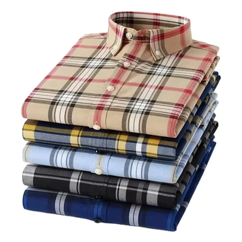 New Spring and Autumn Cotton Plaid Shirt Men's Long Sleeve Fashionable Casual Slim Youth Cotton Plaid Shirt