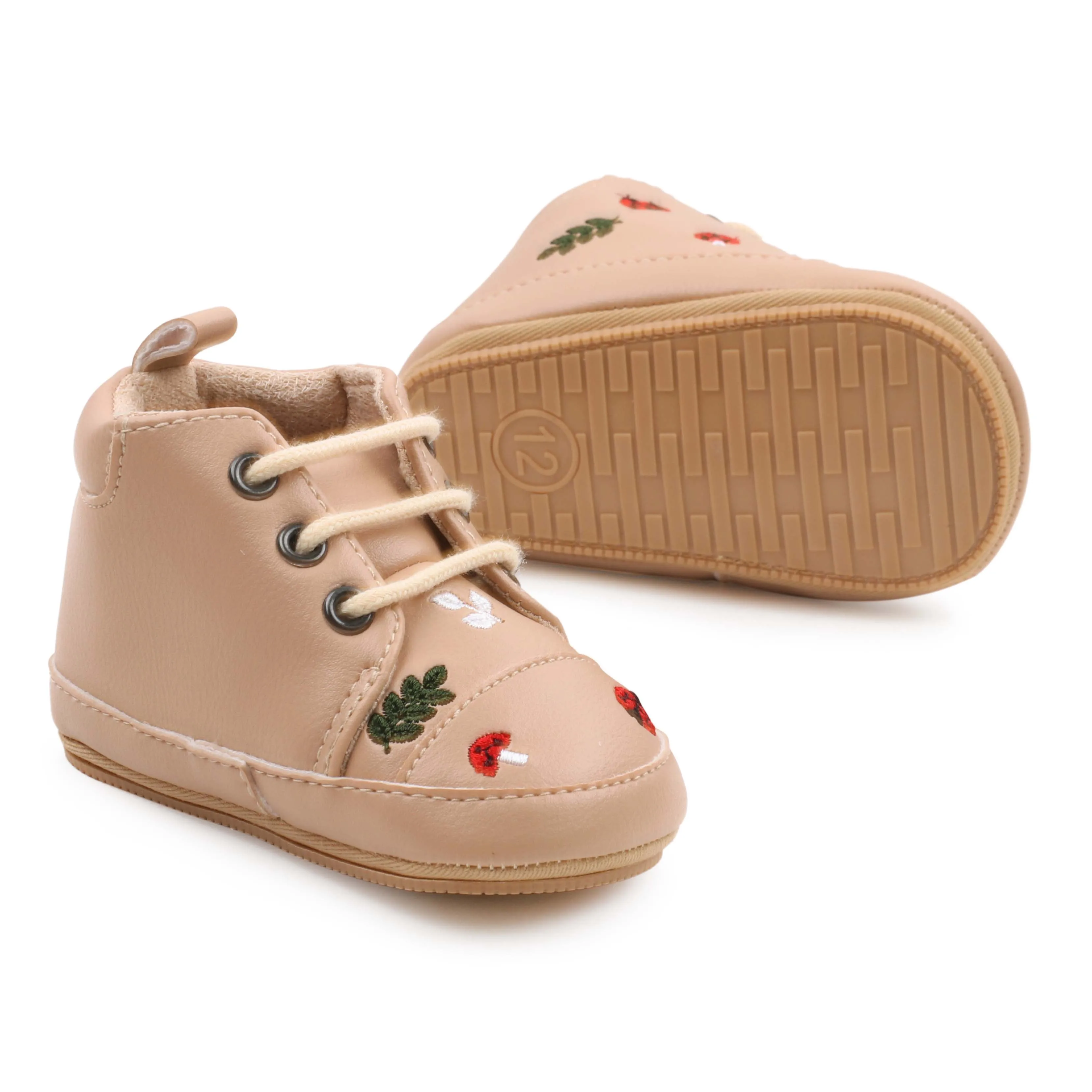 Spring and Autumn Pu Leather Cartoon Embroidered Baby High Top Front Elastic Casual Toddler Shoes manufacture