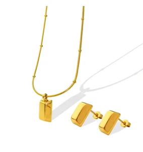 Niche Design Mini Version of Small Gold Bricks Necklace Earrings Titanium Steel Plated 18k Gold Jewelry