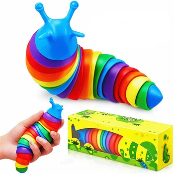 2022 New Flexible 3D Printed Articulated Sticky Stretch Slug Fidget Toy Sensory Toys Fidget Slug