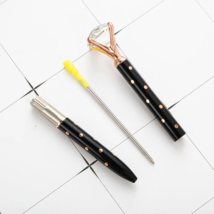 JH Customized Promotional Metal Ballpoint Big Diamond Top Pen Crystal  Diamond Ball Pen