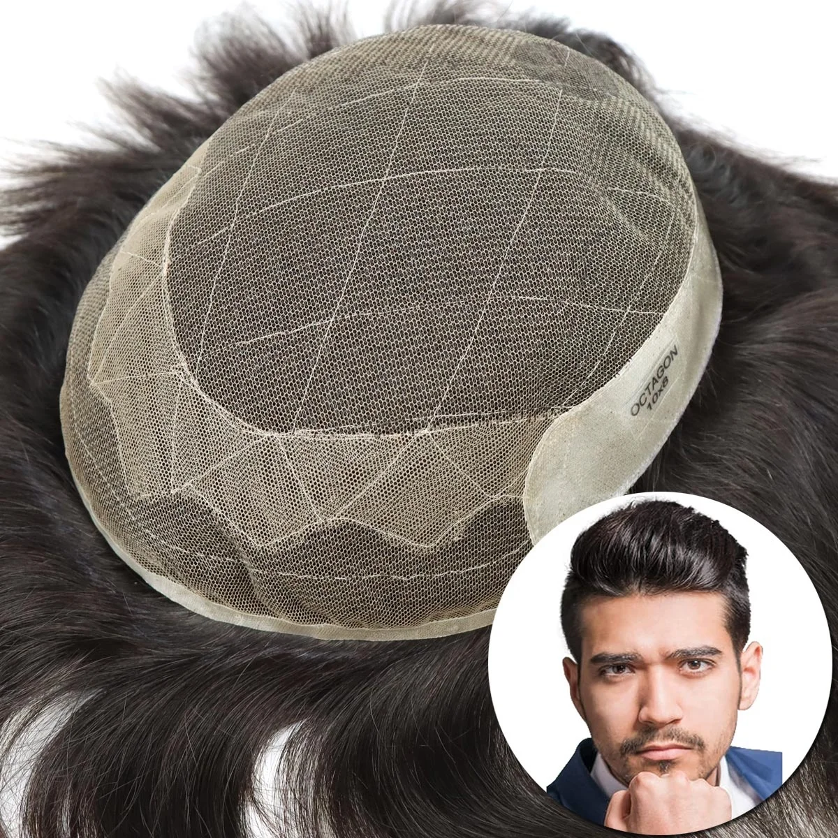 French Lace Mens Hair Pieces Manufacturers Octagon Skin French