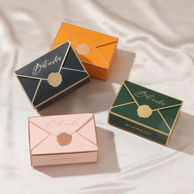 Custom Logo Elegant Envelope Folding Wedding Candy Box Party Favors for Chewing Gum Sushi Potato Chips Paper Gift Box Package