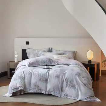 Soft and Skin-Friendly 100% Cotton Four-Piece Printed Duvet Cover Set Including Bed Sheet and Pillowcase