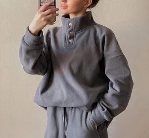 Vintage Fall Winter Short Solid Button-Up Sweatshirt Pants Set for Women Polyester/Cotton Streetwear Tracksuit Loungewear Custom