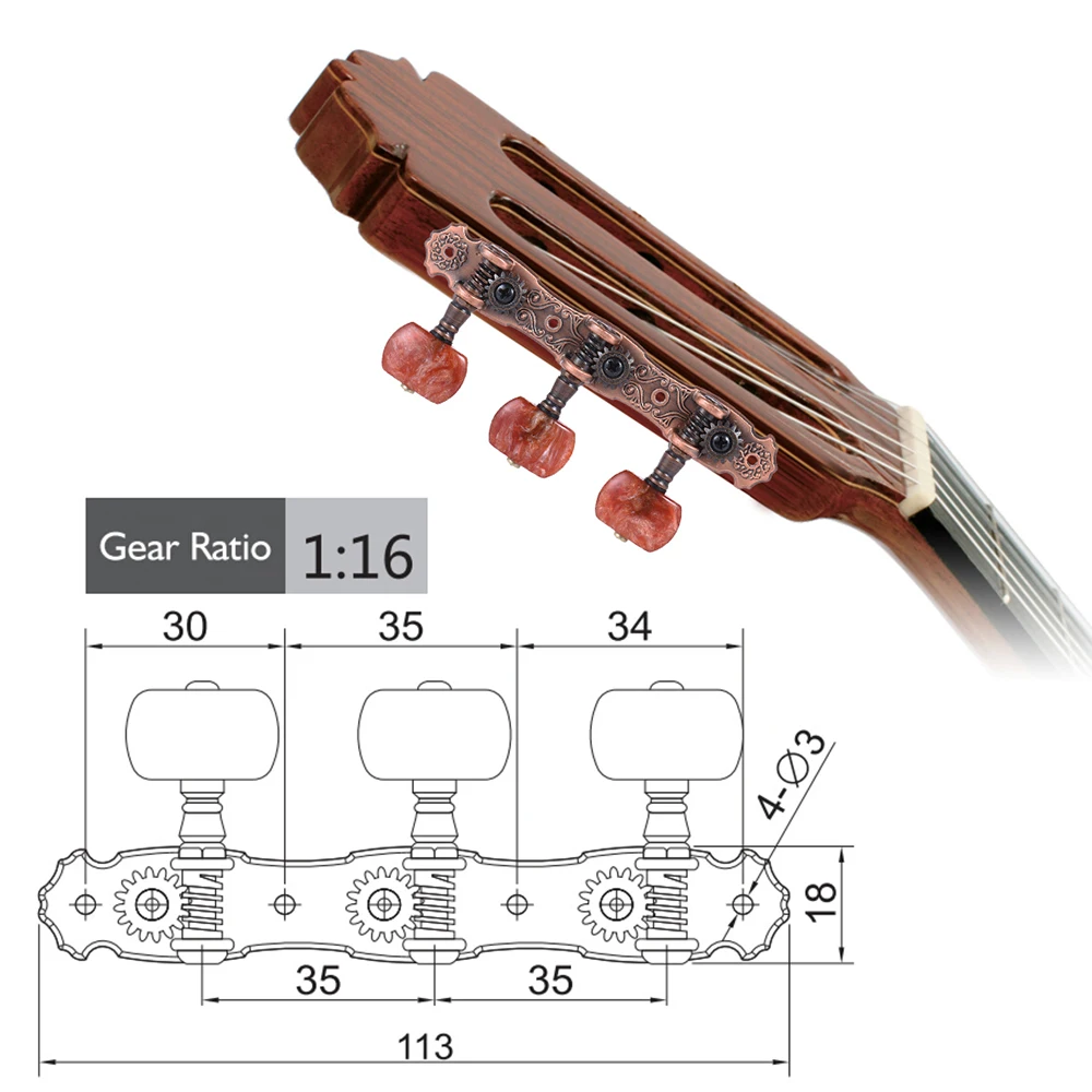 Alice AOS-022V2P Classical Guitar Tuning Keys - Purple Bronze