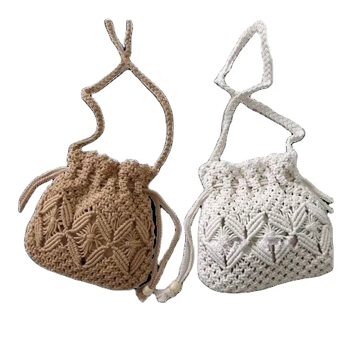 Large capacity customizable premium feel crossbody handmade cotton thread woven bucket tiny bag