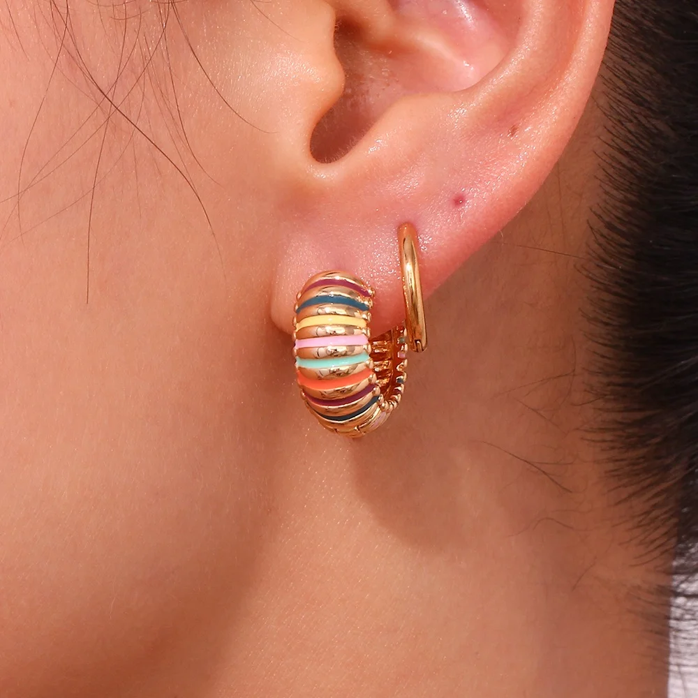 Y2k Jewelry Colorful Enamel Earrings 18k Gold Plated Stainless Steel Women Jewelry