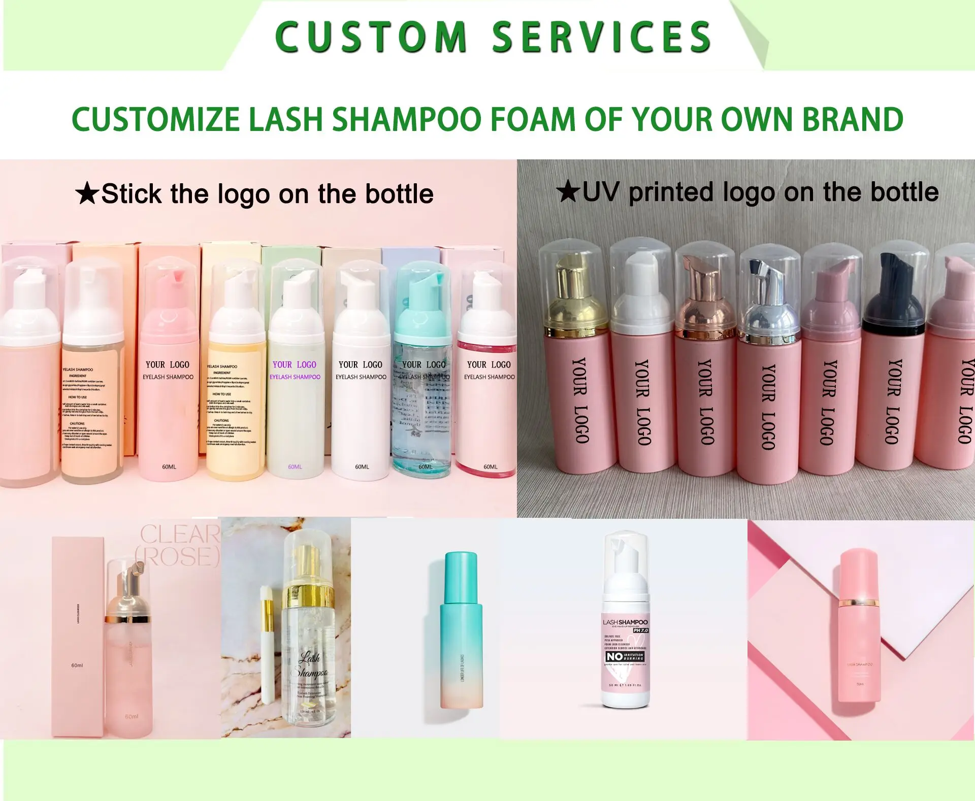 Green Natural Lash Shampoo Private Label Oil Free Lash Shampoo Kit100