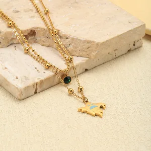 MW Ghost Green Zircon Stainless Steel Cute Unique Halloween Beaded 18k Gold Squashed  Layer Necklace