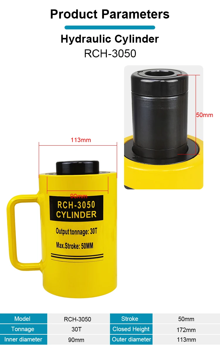 Rch3050 30t Hydraulic Cylinder Jack Hollow Single Acting Hydraulic Ram