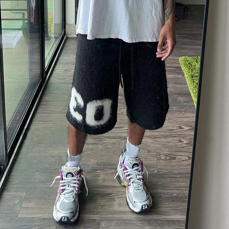 【U LAN】Hella mohair high short pants YSJY ODM OEM Custom Logo Knit Fluffy Mohair Pants for Men