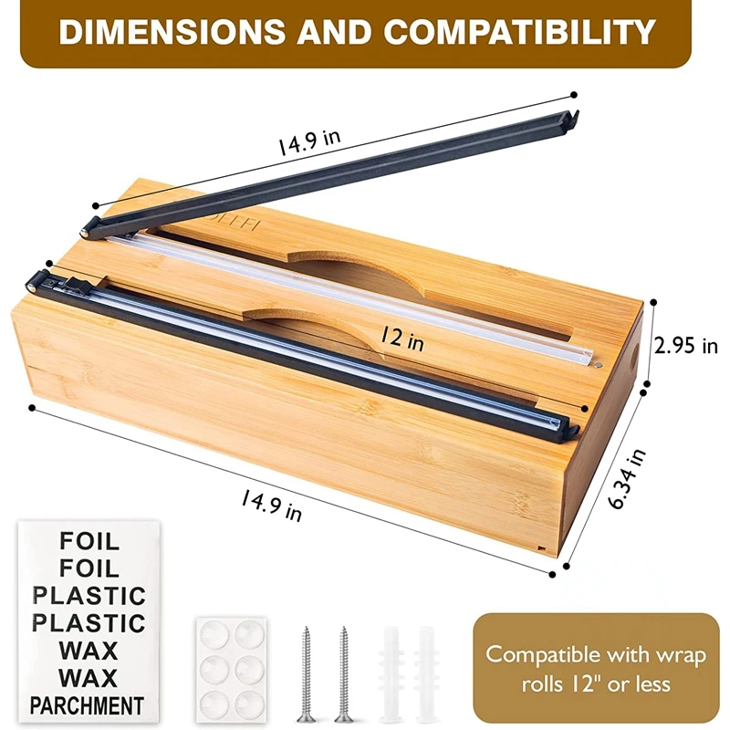 Foil and Plastic Wrap Dispenser with Cutter, 2 in 1 Wrap Dispenser, Wax Paper and Aluminum Foil Dispenser for Kitchen