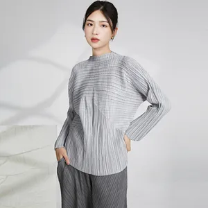 Miyake Pleated Women's Tops Women's Long Sleeve Pleated Shirt Clothing Casual Style Loose Fashion Pleated Shirt
