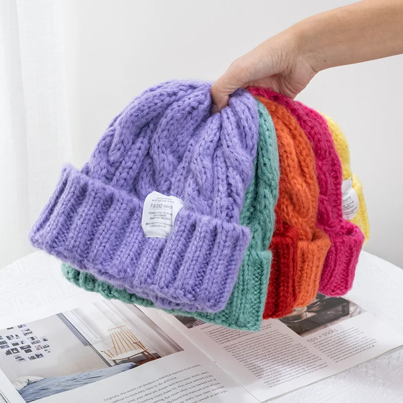 Custom Embroidery Logo Solid Color Warm Winter Beanie Knit Hat