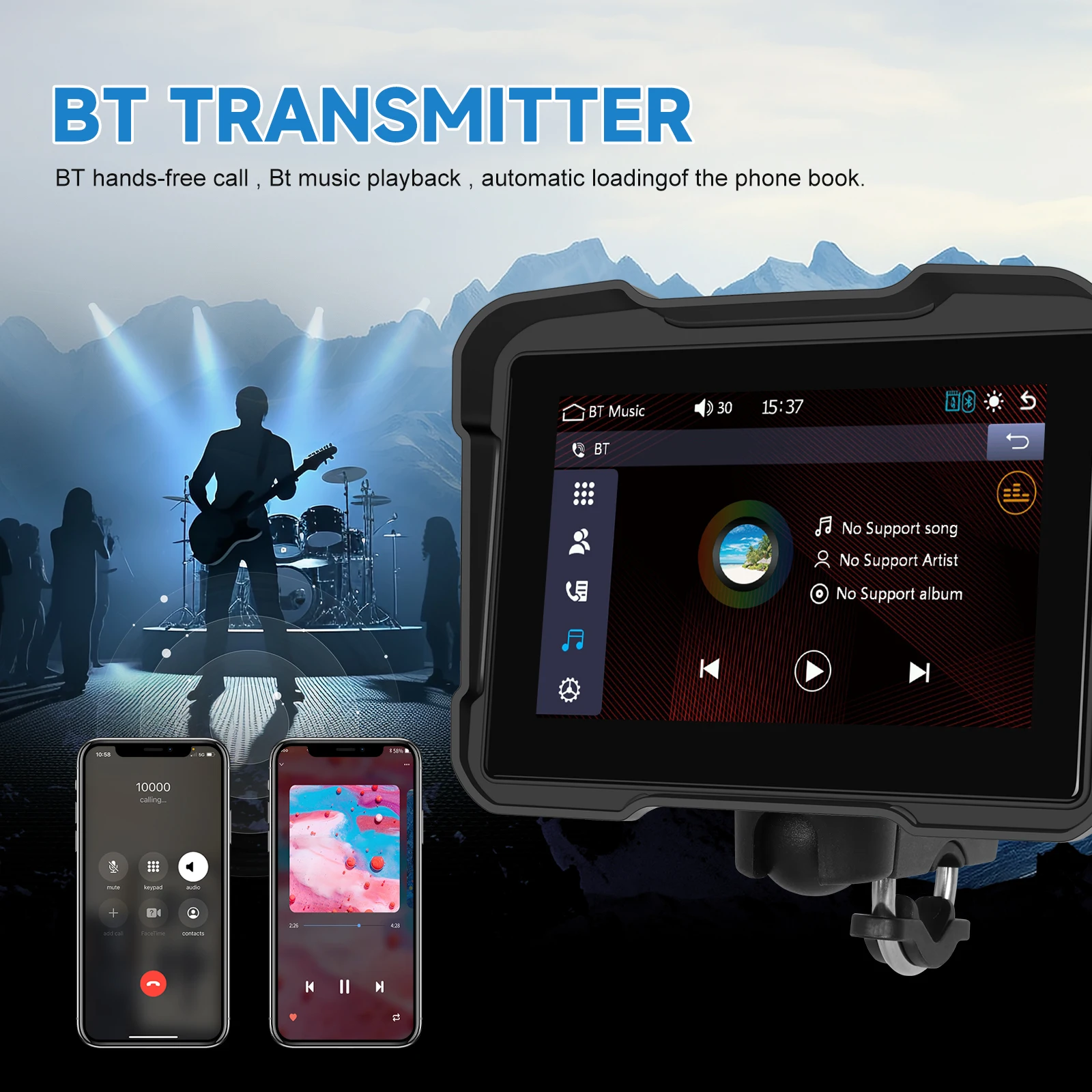 android auto monitor ip67 waterproof for motorcycle support airplay android cast bt a3910-5