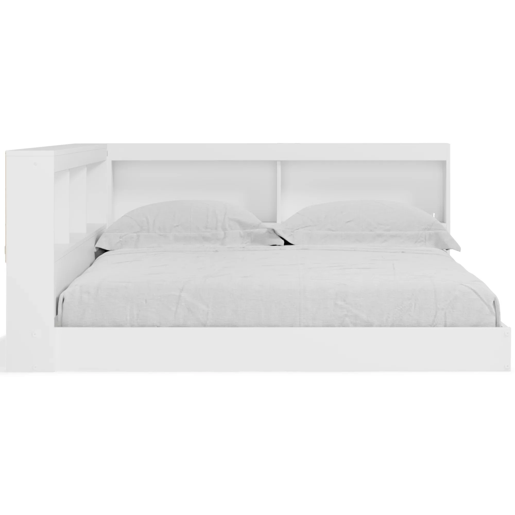 Mid century Modern Design USB Charging Ports Engineered Wood Chiliden Twin Bed Frames with Bookcase Storage