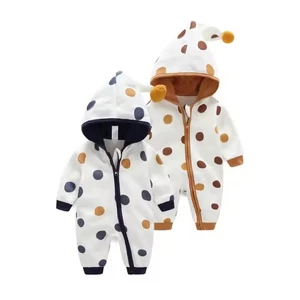 Onesie Spring Autumn Hoodie Boys Girls Baby Double Zipper Hooded Printed Polka Dot Jumpsuit Pure Cotton Baby Hoodie