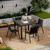 80-square table with four green chairs