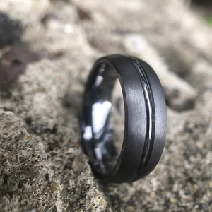 Tizti Jewelry Dome 7mm Men's 99% Pure Tantalum Wedding Band Comfort Fit Matt Finish Grooved Tantalum Ring for Men