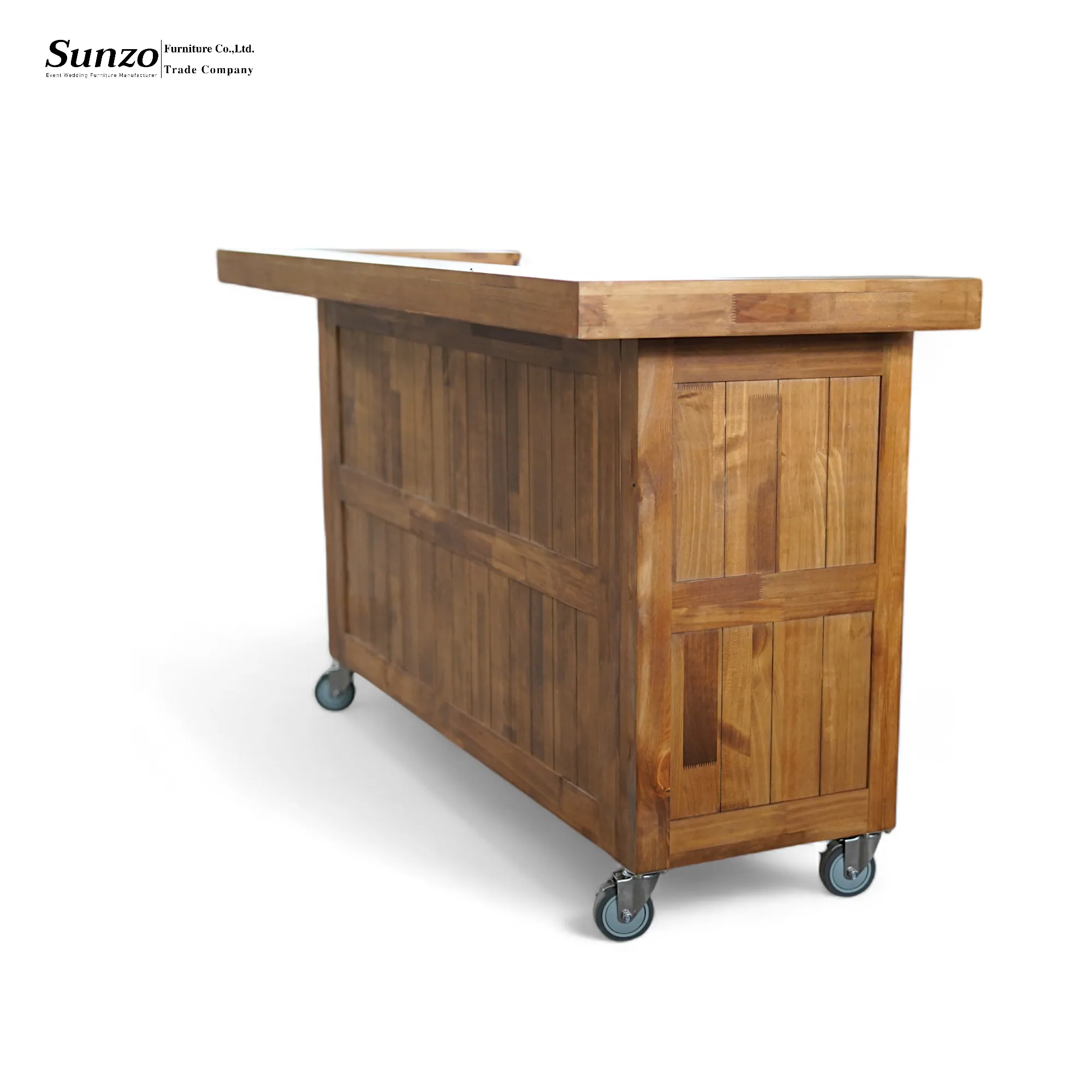 Customized Contemporary Pine Wood Bar Counter Table Wheels for Hotel Cafe Restaurant Outdoor Dining Home Bar Interior Display