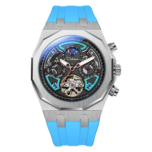 Luxury Classic Fashion Silicone Strap Multi-function Moon Phase Alloy case 43MM Automatic Mechanical Watch